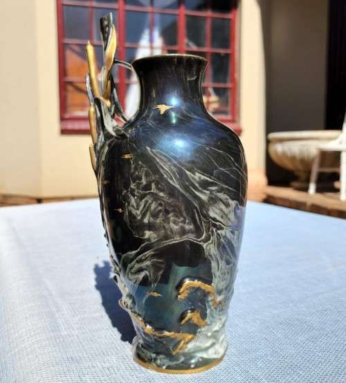 ROSENTHAL ANTIQUE 1900S KRONACH GERMANY MARBLED AR NAVEAU VASE  VERY RARE