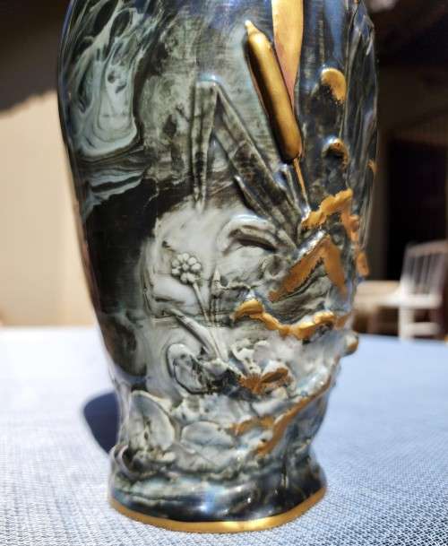 ROSENTHAL ANTIQUE 1900S KRONACH GERMANY MARBLED AR NAVEAU VASE  VERY RARE
