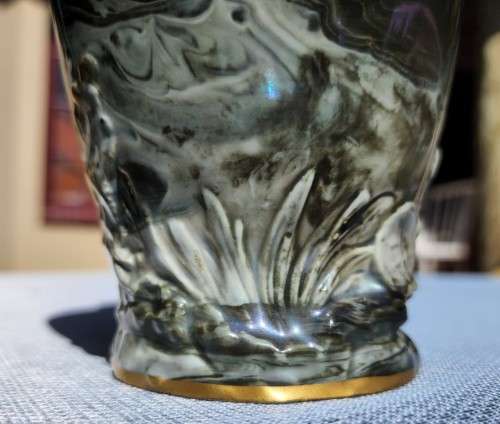 ROSENTHAL ANTIQUE 1900S KRONACH GERMANY MARBLED AR NAVEAU VASE  VERY RARE