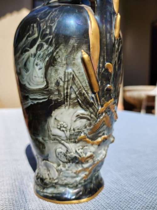 ROSENTHAL ANTIQUE 1900S KRONACH GERMANY MARBLED AR NAVEAU VASE  VERY RARE