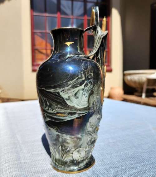 ROSENTHAL ANTIQUE 1900S KRONACH GERMANY MARBLED AR NAVEAU VASE  VERY RARE