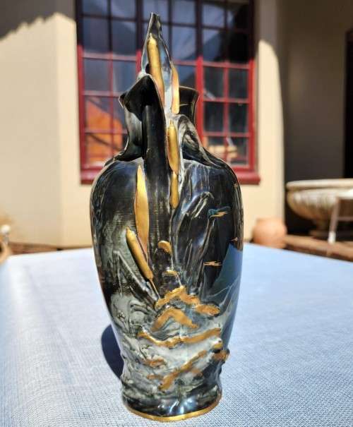 ROSENTHAL ANTIQUE 1900S KRONACH GERMANY MARBLED AR NAVEAU VASE  VERY RARE