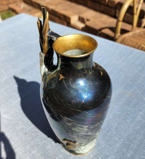 ROSENTHAL ANTIQUE 1900S KRONACH GERMANY MARBLED AR NAVEAU VASE  VERY RARE