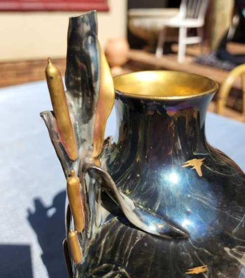 ROSENTHAL ANTIQUE 1900S KRONACH GERMANY MARBLED AR NAVEAU VASE  VERY RARE