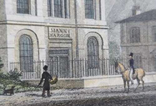ANTIQUE 1820S SHEPHERD DESIGN AND McCLATCHIE ENGRAVED PRINT WITH SOME HAND COLOURING  BUILDING