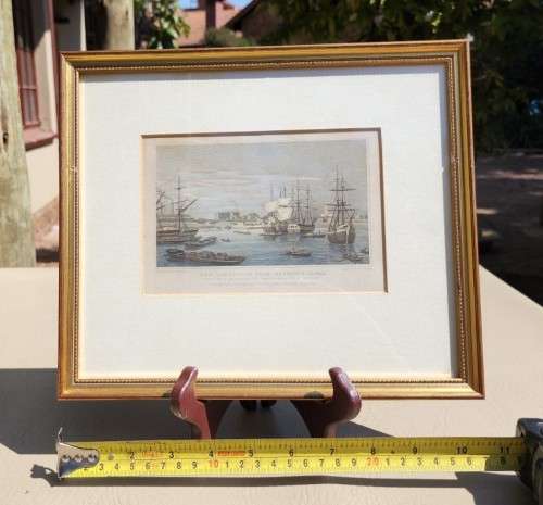 A 200  YEAR OLD 1820S ENGRAVING - LIMEHOUSE DOCKS LONDON - WITH SOME HAND COLOURING