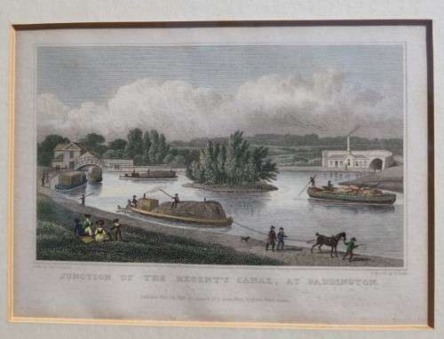 PADDINGTONS JUNCTION ANTIQUE 1820S SHEPHERD DESIGN AND LACEY ENGRAVED PRINT WITH SOME HAND COLOURING