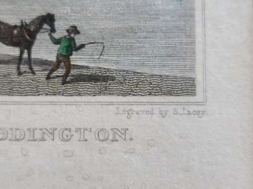 PADDINGTONS JUNCTION ANTIQUE 1820S SHEPHERD DESIGN AND LACEY ENGRAVED PRINT WITH SOME HAND COLOURING