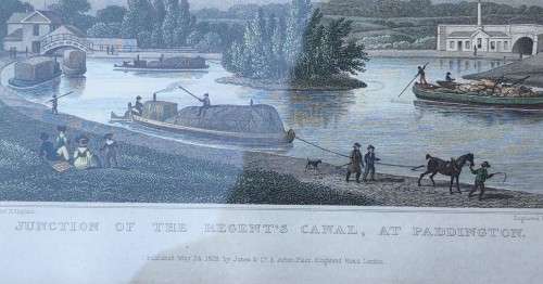 PADDINGTONS JUNCTION ANTIQUE 1820S SHEPHERD DESIGN AND LACEY ENGRAVED PRINT WITH SOME HAND COLOURING