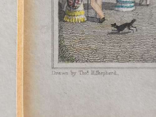 REGENTS PARK ANTIQUE 1820S SHEPHERD DESIGN AND LACEY ENGRAVED PRINT WITH SOME HAND COLOURING