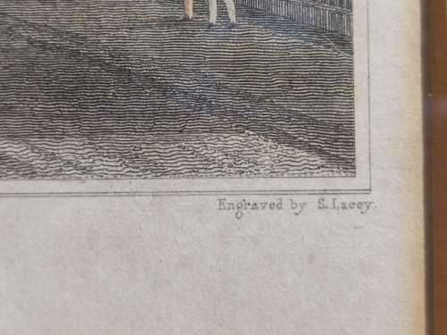 REGENTS PARK ANTIQUE 1820S SHEPHERD DESIGN AND LACEY ENGRAVED PRINT WITH SOME HAND COLOURING