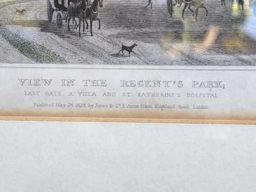 REGENTS PARK ANTIQUE 1820S SHEPHERD DESIGN AND LACEY ENGRAVED PRINT WITH SOME HAND COLOURING