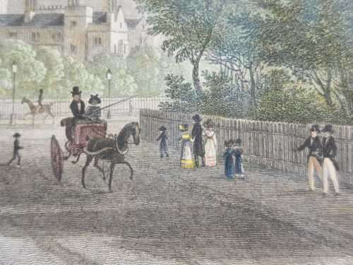 REGENTS PARK ANTIQUE 1820S SHEPHERD DESIGN AND LACEY ENGRAVED PRINT WITH SOME HAND COLOURING