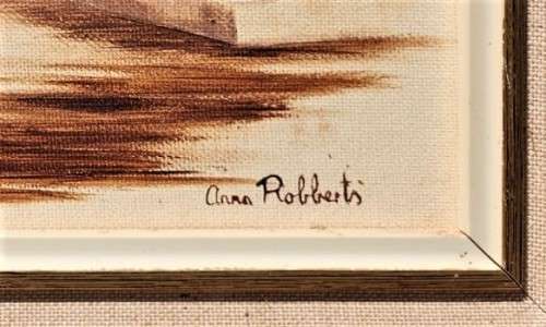 SA ARTIST ANNA ROBBERTS REALISTIC OIL ON CANVAS ARID FARMHOUSE WITH HAND WATER PUMP IN FOREGROUND
