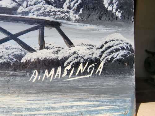 ALFRED MASINGA SA ARTIST ORIGINAL OIL ON BOARD SURREAL RIVER LANDSCAPE