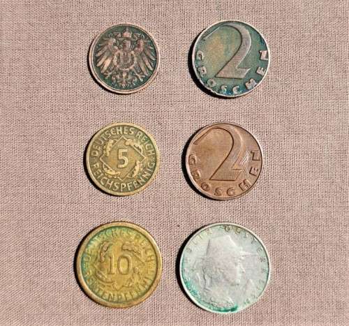 GERMAN EMPIRE AND WEIMAR REPUBLIC COINS PLUS SOME OLD AUSTRIAN REPUBLIC GROSCHENS