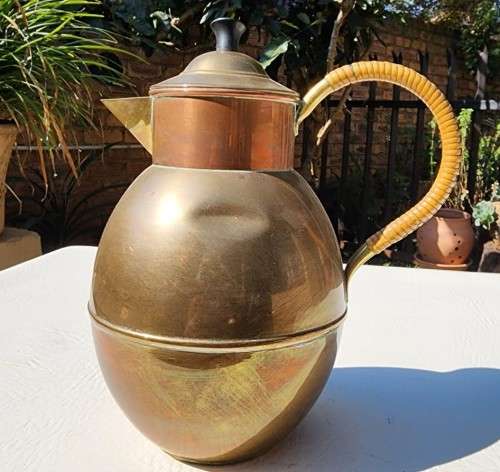 VINTAGE MADE IN HOLLAND COPPER AND BRASS COFFEE POT WITH WRAPPED HANDLE