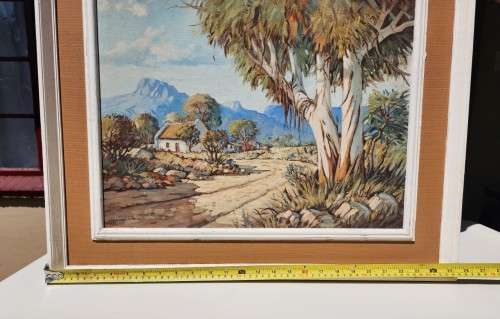 FAMOUS SA ARTIST HANNES VAN DER WALT (1948-) CAPE FARMSTEAD WITH GUM TREE 1975 ORIGINAL OIL PAINTING