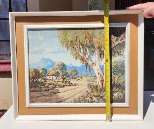 FAMOUS SA ARTIST HANNES VAN DER WALT (1948-) CAPE FARMSTEAD WITH GUM TREE 1975 ORIGINAL OIL PAINTING
