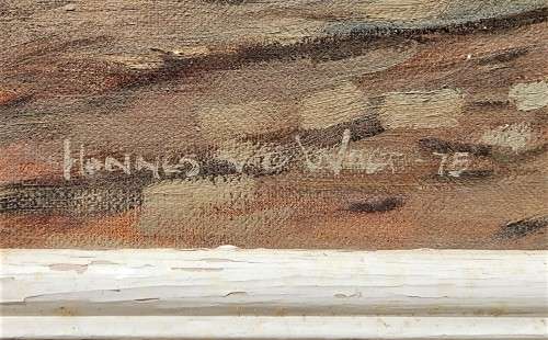 FAMOUS SA ARTIST HANNES VAN DER WALT (1948-) CAPE FARMSTEAD WITH GUM TREE 1975 ORIGINAL OIL PAINTING
