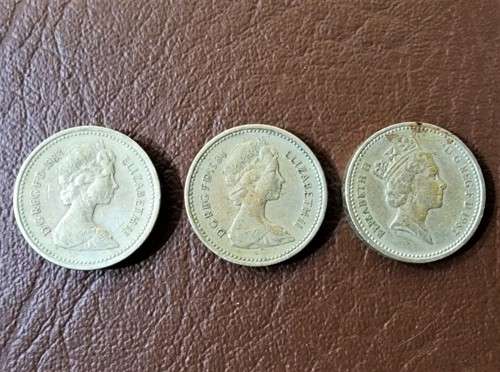 A RARE 1983 UNITED KINGDOM ONE POUND COIN PLUS AN 1984 SCOTTISH 1 POUND COIN AND A 1987 ENGLISH 1 PO