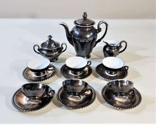 RUDOLF WACHTER (RW) BAVARIA GERMANY 1930S SILVER OVERLAID PORCELAIN TEA SET  17 PIECES - RARE