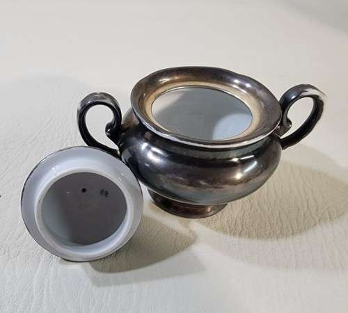 RUDOLF WACHTER (RW) BAVARIA GERMANY 1930S SILVER OVERLAID PORCELAIN TEA SET  17 PIECES - RARE