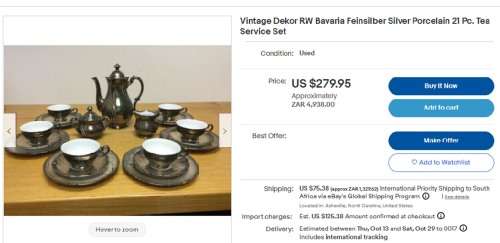RUDOLF WACHTER (RW) BAVARIA GERMANY 1930S SILVER OVERLAID PORCELAIN TEA SET  17 PIECES - RARE