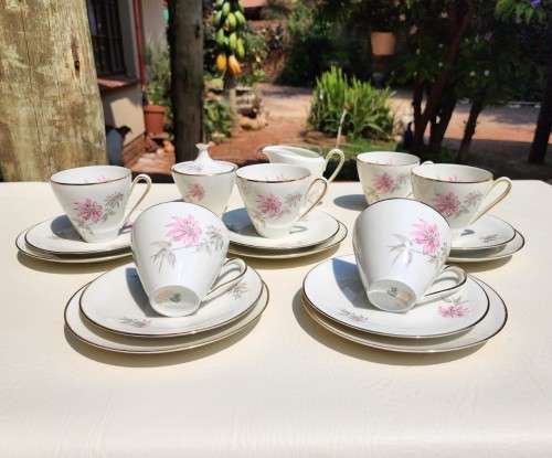 ALKA KUNST BAVARIA GERMANY 1950S SILVER OVERLAID PORCELAIN TEA SET  19 PIECES  HANDPAINTED - RARE