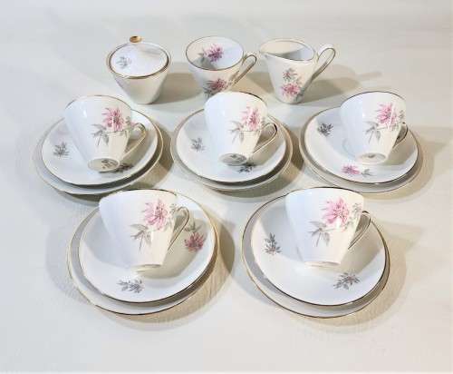 ALKA KUNST BAVARIA GERMANY 1950S SILVER OVERLAID PORCELAIN TEA SET  19 PIECES  HANDPAINTED - RARE