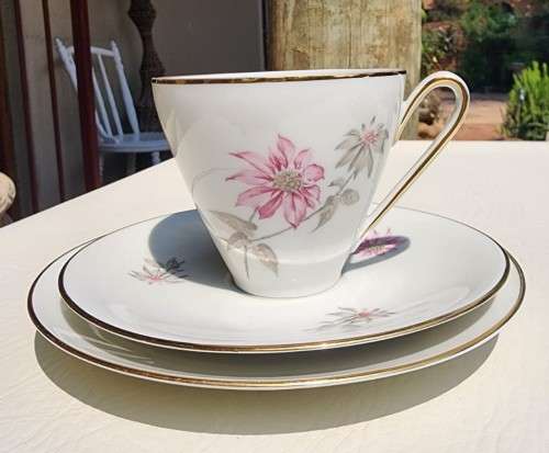 ALKA KUNST BAVARIA GERMANY 1950S SILVER OVERLAID PORCELAIN TEA SET  19 PIECES  HANDPAINTED - RARE