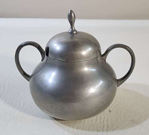 VINTAGE C KURZ and CO TIEL HOLLAND PEWTER TEASET AND VASE WITH TYPED LETTER BY COMPANY