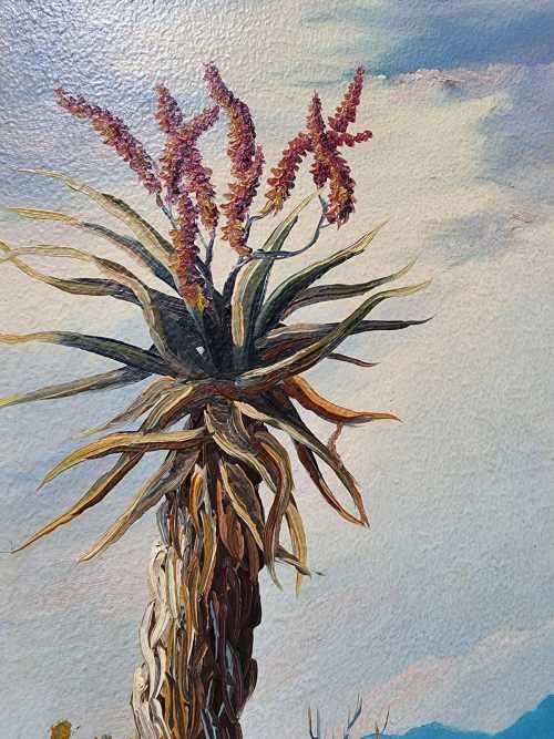 PAUL POTGIETER!! (SA ARTIST 1917-1994) ORIGINAL ALOE LANDSCAPE OIL PAINTING (44CM WIDE 69CM HIGH)