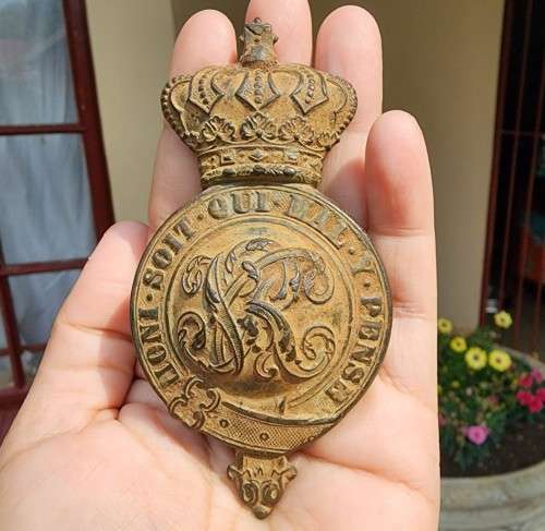 GREAT BOER WAR BRITISH MOUNTED INFANTRY GENERAL ISSUE HORSE BRIDAL BOSS WITH QUEEN VICTORIA CYPHER