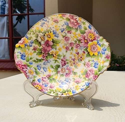 COLLECTABLE 1930S GRIMWADES ROYAL WINTON CHEADLE PATTERN CHINZ FLOWER HANDLED SWEETS BOWL