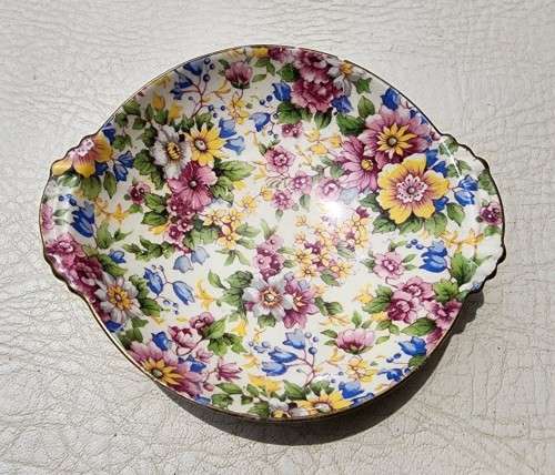 COLLECTABLE 1930S GRIMWADES ROYAL WINTON CHEADLE PATTERN CHINZ FLOWER HANDLED SWEETS BOWL