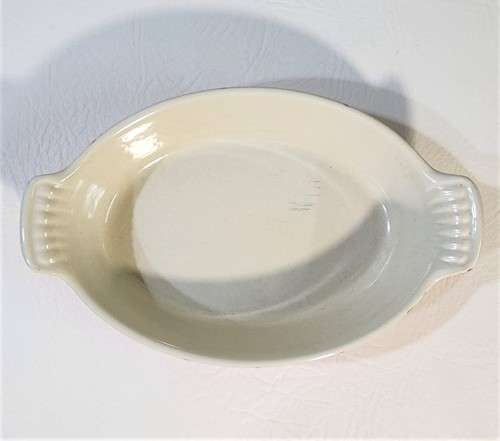 VINTAGE 1960S LE CREUSET FRANCE VOLCANIC FLAME ORANGE ENAMELED CAST IRON OVAL AU GRATIN BAKER NO 20