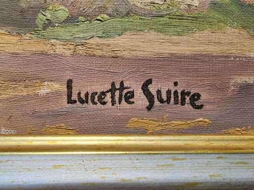LUCETTE SUIRE ORIGINAL OIL PAINTING  SCENE WITH LARGE CHURCH LIKE BUILDING