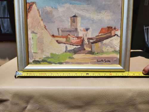 LUCETTE SUIRE ORIGINAL OIL PAINTING  SCENE WITH LARGE CHURCH LIKE BUILDING