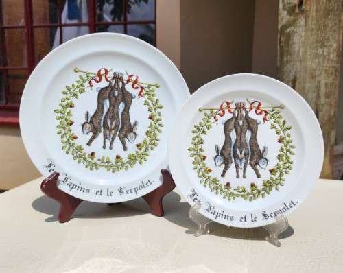 RABBITS & THYME (LES LAPINS ET SERPOLET) PORCELAINE D`AUTEUIL LIMOGES FRANCE CHAMBORD SERIES PLATES