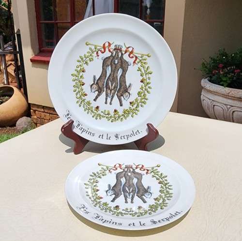 RABBITS & THYME (LES LAPINS ET SERPOLET) PORCELAINE D`AUTEUIL LIMOGES FRANCE CHAMBORD SERIES PLATES