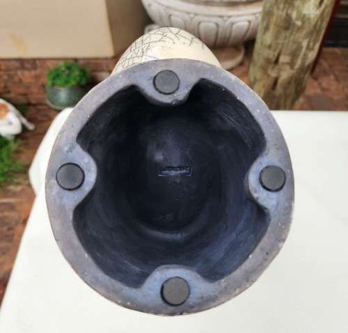 RAKU FIRED WINE COOLER MASK BY PORCUPINE CERAMICS SOUTH AFRICA - LARGE 37CM HIGH - WITH PEWTER RIM