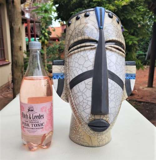RAKU FIRED WINE COOLER MASK BY PORCUPINE CERAMICS SOUTH AFRICA - LARGE 37CM HIGH - WITH PEWTER RIM