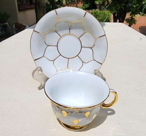 MEISSEN GERMANY PORCELAIN CUP AND SAUCER - GOLD DECORATED - BLUE CROSSED SWORD MARK (1935-1973)