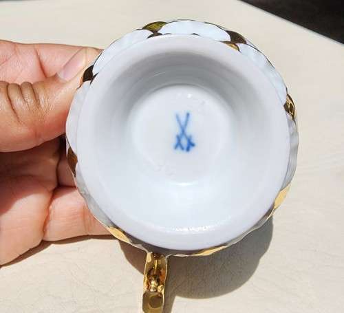 MEISSEN GERMANY PORCELAIN CUP AND SAUCER - GOLD DECORATED - BLUE CROSSED SWORD MARK (1935-1973)