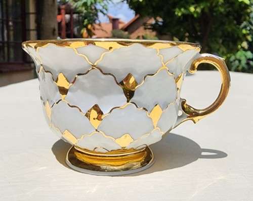 MEISSEN GERMANY PORCELAIN CUP AND SAUCER - GOLD DECORATED - BLUE CROSSED SWORD MARK (1935-1973)