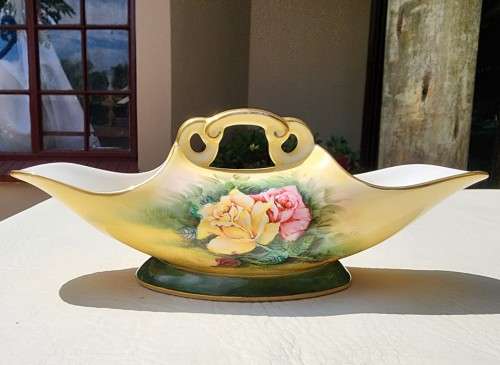 CROWN DEVON FIELDINGS! (1930-1960) LADY HAMILTON BOAT-SHAPED DOUBLE-ENDED FLOWER VASE HAND PAINTED!