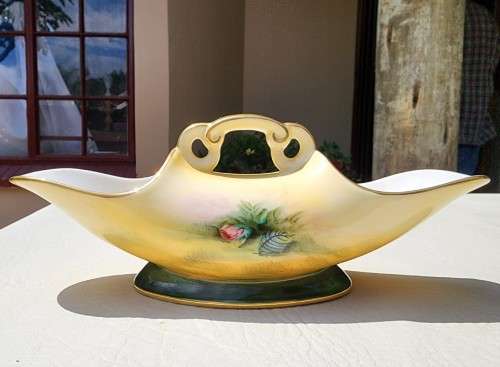 CROWN DEVON FIELDINGS! (1930-1960) LADY HAMILTON BOAT-SHAPED DOUBLE-ENDED FLOWER VASE HAND PAINTED!