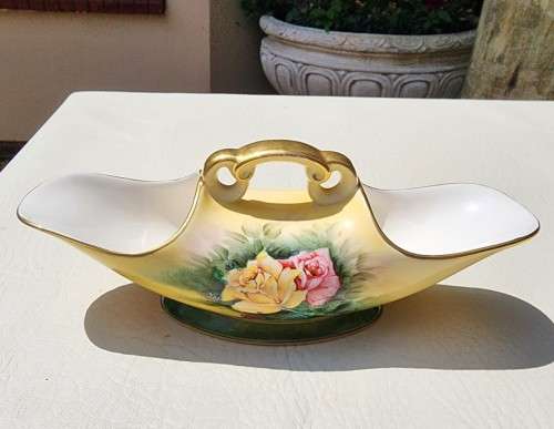 CROWN DEVON FIELDINGS! (1930-1960) LADY HAMILTON BOAT-SHAPED DOUBLE-ENDED FLOWER VASE HAND PAINTED!
