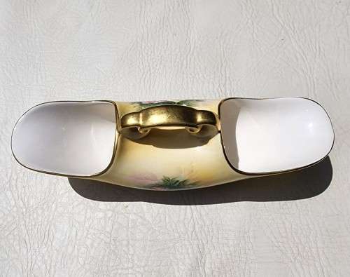 CROWN DEVON FIELDINGS! (1930-1960) LADY HAMILTON BOAT-SHAPED DOUBLE-ENDED FLOWER VASE HAND PAINTED!